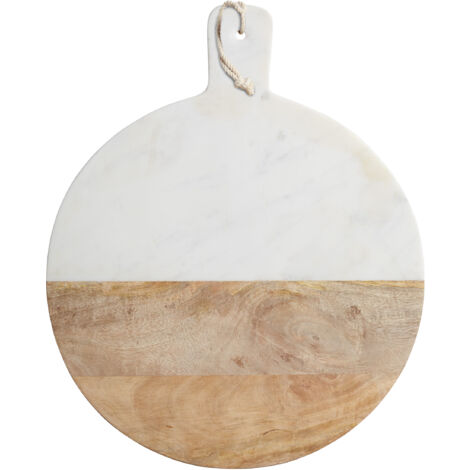 [NON UTILIZZATO] KitchenCraft MasterClass Tavola da portata rotonda in marmo dede Legno Formaggio, salse e coperture, 40,5 x 50 cm - Bianco/Legno