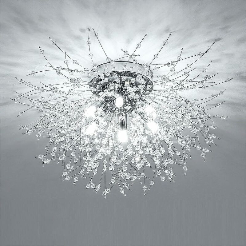Image of Non utilizzato] Lampadario di cristallo da soffitto, lampada da soffitto in cristallo a 6 luci G9, lampadario con fuochi d'artificio cristalli K9,
