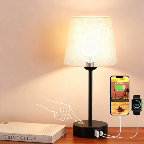 [NON UTILIZZATO] lampade da comodino, lampade da tavolo touch dimmerabili a 3 vie con porte di ricarica USB-A+C, lampade da tavolo per soggiorno e camera da letto con paralume in lino beige (lampadina