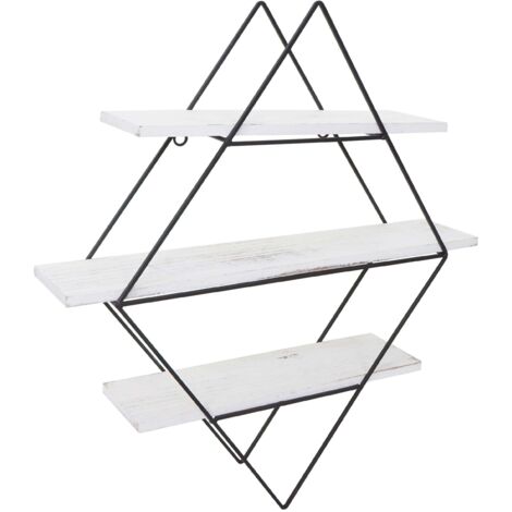 [NON UTILIZZATO] Libreria mensola scaffale HHG-842 legno metallo 3 ripiani 12x55x60cm bianco shabby