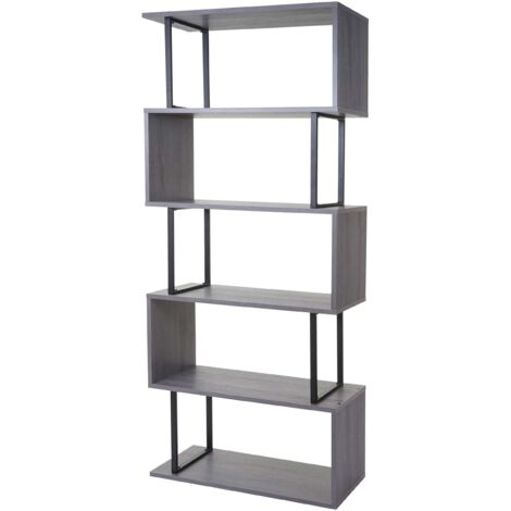 [NON UTILIZZATO] Libreria scaffale 3D MDF HHG-091 5 ripiani 30x80x183cm legno metallo grigio