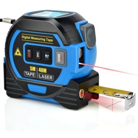 [NON UTILIZZATO] Metro a nastro laser 3 in 1 con livella a croce - Strumento di misurazione laser digitale 131 piedi/40 m, display LCD con livellamento automatico, unità in/ft/m  Nastro da 16 piedi/5 