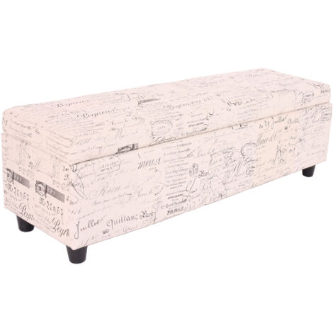[NON UTILIZZATO] Panca contenitore elegante Kriens tessuto 114x45x45cm avorio con scritte