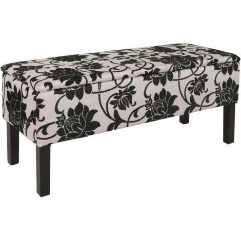 HHG [NON UTILIZZATO] Panca contenitore elegante Renens tessuto 36x95x44cm fiori in nero
