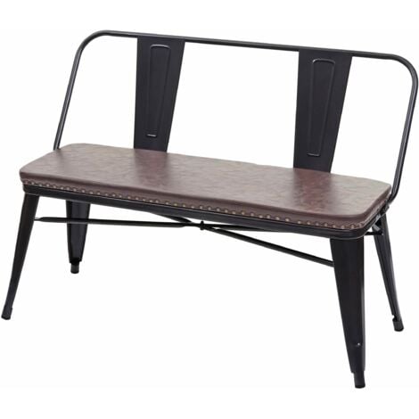 [NON UTILIZZATO] Panca due posti design industriale HHG-438 acciaio verniciato ecopelle marrone