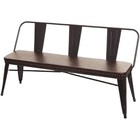 [NON UTILIZZATO] Panca tre posti design industriale HHG-491 acciaio verniciato ecopelle marrone