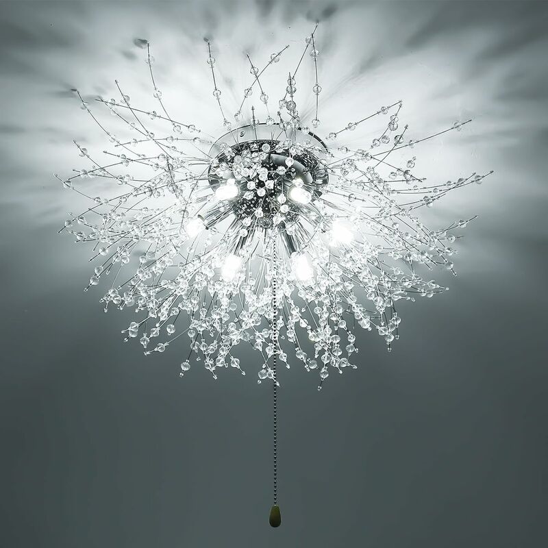 Image of [NON UTILIZZATO] Plafoniera a LED in cristallo, lampadari moderni con fuochi d'artificio, plafoniera dimmerabile 3000K-6500K (argento, lampadina