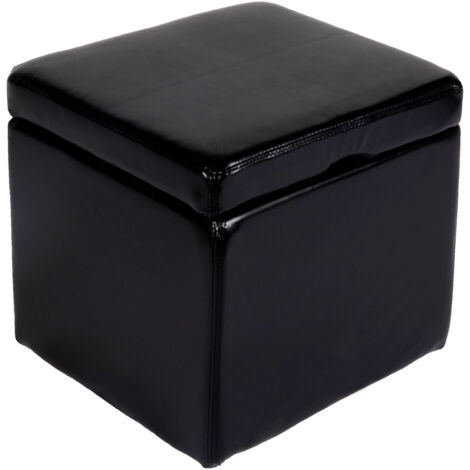 [NON UTILIZZATO] Poggiapiedi pouf contenitore sgabello elegante Onex pelle 44x44x45cm FSC nero