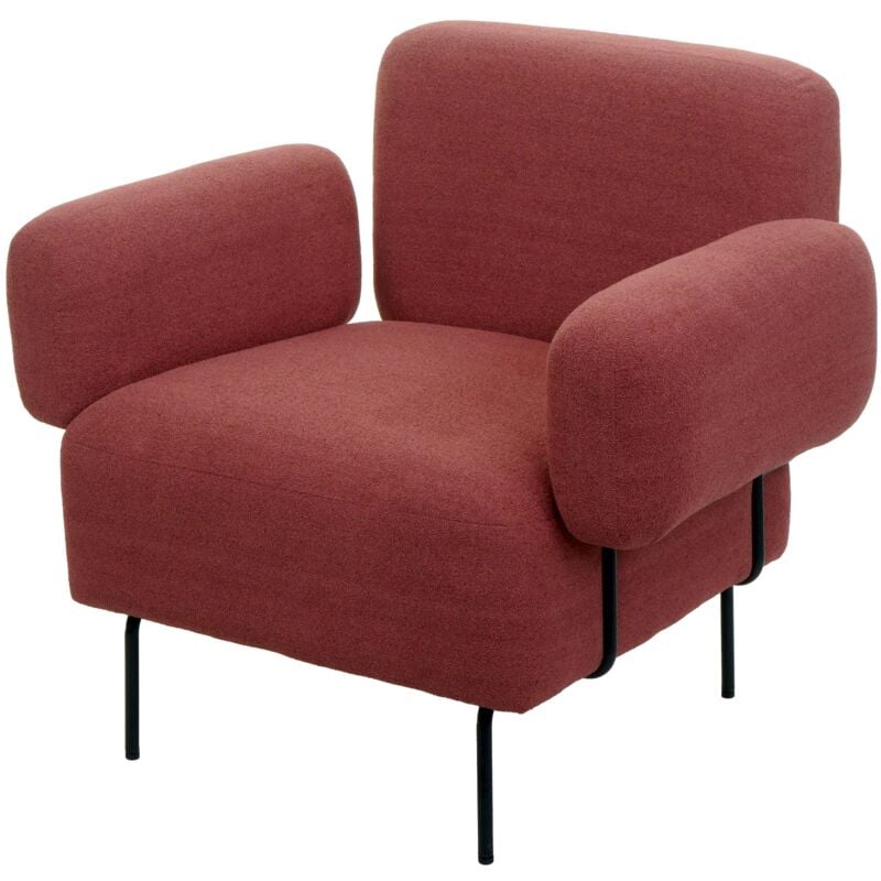 Non utilizzato] Poltrona lounge cocktail elegante seduta imbottita HHG 741 tessuto bouclé rosso chiaro - red