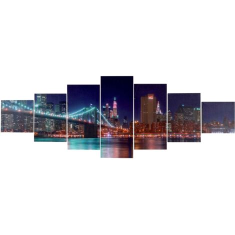 [NON UTILIZZATO] Poster murale decorativo 7 pezzi T375 legno con stampa in tessuto 140x50cm New York