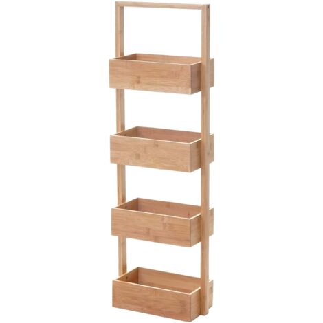 [NON UTILIZZATO] Scaffale arredo bagno HHG-726 legno di bambù 4x ripiani