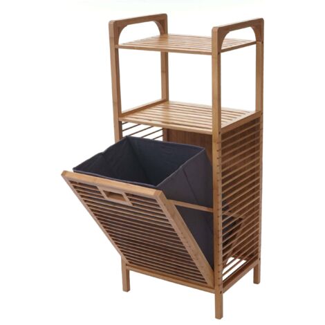 [NON UTILIZZATO] Scaffale con portabiancheria HHG-562 legno bambu a listelle 95x40x30cm