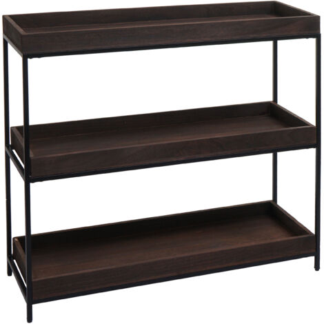 [NON UTILIZZATO] Scaffale libreria portavasi 3 ripiani da interno HHG-874 metallo legno 90x100x35cm legno scuro