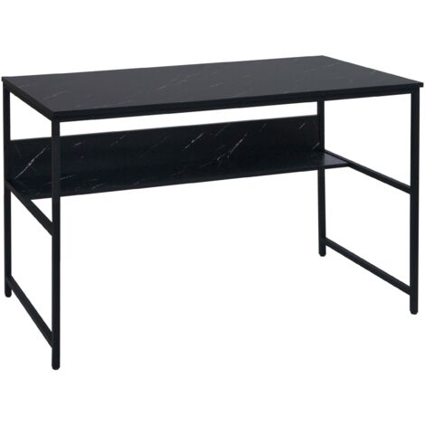 [NON UTILIZZATO] Scrivania tavolo tavolino ufficio HHG-649 metallo MDF melaminico 120x60cm nero effetto marmo