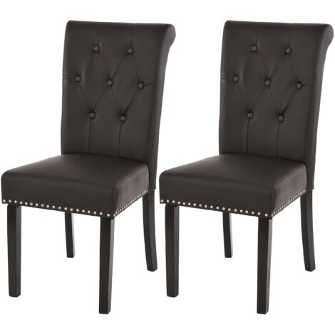 [NON UTILIZZATO] Set 2x sedie vintage retrò inglesi sala pranzo Chesterfield II ecopelle marrone piedi scuri