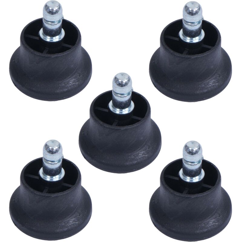 Image of HHG - non utilizzato] Set 5x piedini supporti fissi per sedie da ufficio 911 plastica metallo ø 11mm nero - black