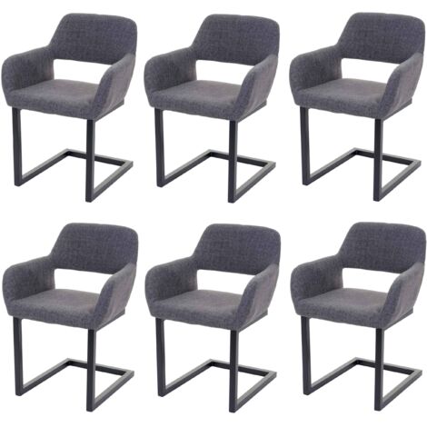 [NON UTILIZZATO] Set 6x sedie a slitta attesa conferenza HHG-870 II design retro metallo tessuto grigio