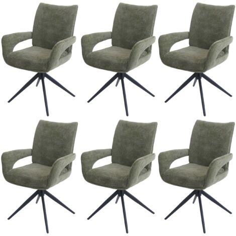 [NON UTILIZZATO] Set 6x sedie da pranzo HHG-273, da cucina, seduta girevole posizionamento automatico tessuto ciniglia, verde