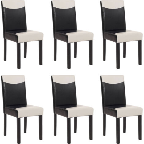 [NON UTILIZZATO] Set 6x sedie Littau ecopelle soggiorno cucina sala da pranzo 56x43x90cm nero e bianco piedi scuri