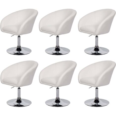 [NON UTILIZZATO] Set 6x sedie poltroncine lounge girevoli HHG-247 metallo cromato ecopelle bianco