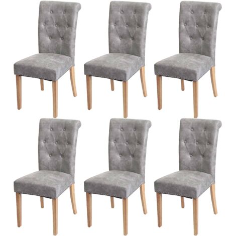 [NON UTILIZZATO] Set 6x sedie vintage retrò inglesi sala pranzo Chesterfield II tessuto grigio piedi chiari