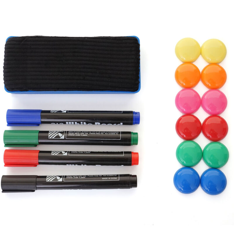 Image of [NON UTILIZZATO] Set accessori HHG-970 per lavagna magnetica spugnetta, pennarelli e calamite - multicolour