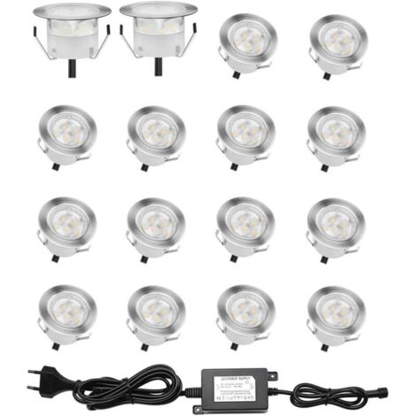 [NON UTILIZZATO] Set di 16 faretti LED da incasso per pavimenti in legno, IP67 impermeabili, faretti da incasso per esterni, 0,6 W DC12 V, luce bianca, kit mini lampada per alzate di scale e soffitti 