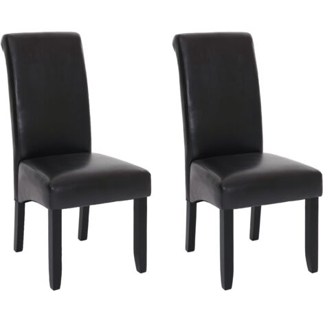 [NON UTILIZZATO] Set di 2 sedie da pranzo HHG-050, da cucina poltrona legno massiccio ecopelle, nero marrone, gambe nere