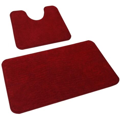 [NON UTILIZZATO] Set di 2 tappetini da bagno, tappetino WC e tappetino da bagno sagomati, microfibra antiscivolo, lavabili in lavatrice, 50 x 80 cm + 50 x 40 cm, bordeaux