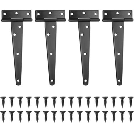 [NON UTILIZZATO] Set di 4 cerniere a T nere, cerniere per porte da fienile, cerniere per porte, cerniere piatte in acciaio inossidabile per cancelli, capannoni da giardino, armadietti - 6 pollici