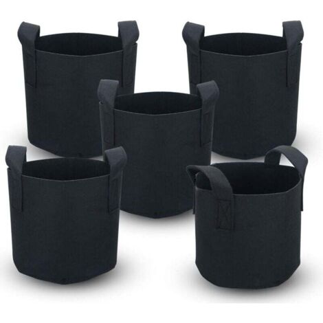 [NON UTILIZZATO] Set di 5 sacchi per piantagione in tessuto non tessuto, 38 litri (10 galloni) - 40 x 30 cm - Con manici per il trasporto - Per giardino, serra, ecc. - Sacco per piantagione