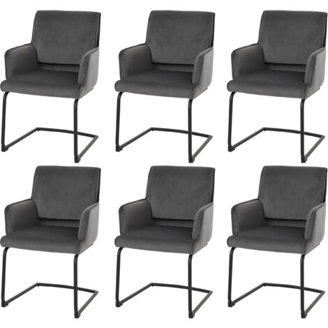 [NON UTILIZZATO] Set di 6 sedie a slitta HHG-416, sedia da pranzo cucina sala attesa stoffa/tessuto Oeko-Tex MVG, grigio scuro