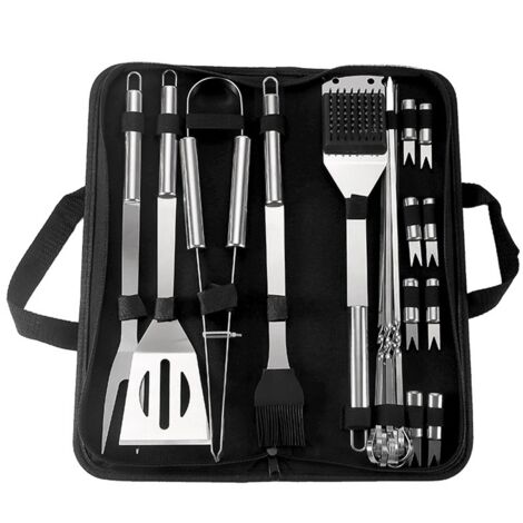 [NON UTILIZZATO] Set di utensili per barbecue, 20 pezzi in acciaio inossidabile per grigliare con scatola di immagazzinaggio/spatola/forchetta/pinze/spiedini e spazzola per esterni/campeggio/giardino,