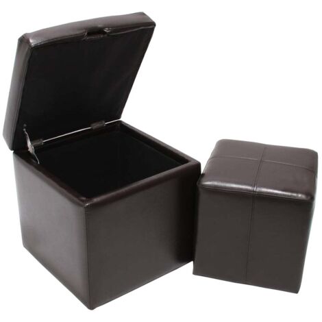 [NON UTILIZZATO] Set poggiapiedi con pouf contenitore sgabello elegante Onex pelle rivestita FSC marrone