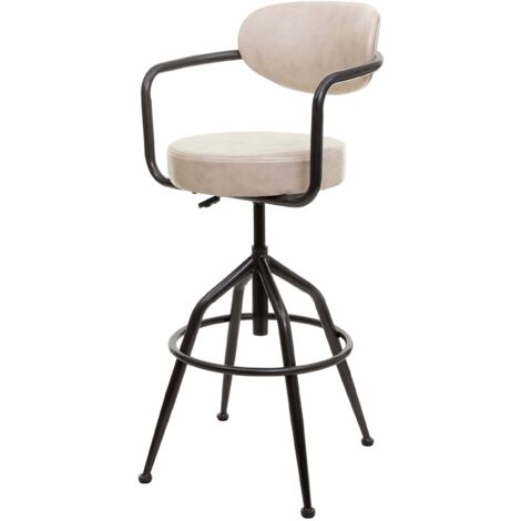 [NON UTILIZZATO] Sgabello design industriale elegante HHG-463f acciaio verniciato ecopelle avorio