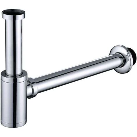 [NON UTILIZZATO] Sifone per lavello, tubo sifone cromato, design L, in acciaio inox, antiodore, 1 1/4 pollici, alta qualità, per lavelli