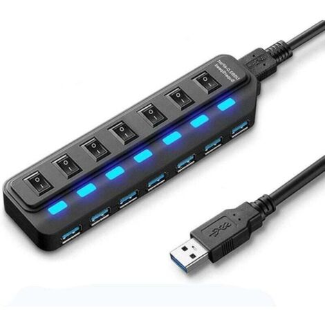 [NON UTILIZZATO] Splitter USB multiporta, hub USB 3.0 a 7 porte, hub dati USB-A con interruttore di accensione/spegnimento indipendente e indicatori LED, luci per laptop, PC, computer