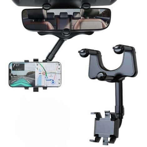 [NON UTILIZZATO] Supporto per telefono da auto girevole a 360°, compatibile con tutti gli smartphone – Supporto per specchietto retrovisore auto, regolabile e retrattile –