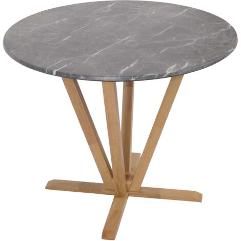 [NON UTILIZZATO] Tavolo rotondo salotto divano HHG-656 Ø 92cm legno laminato HPL melaminico legno marrone effetto pietra