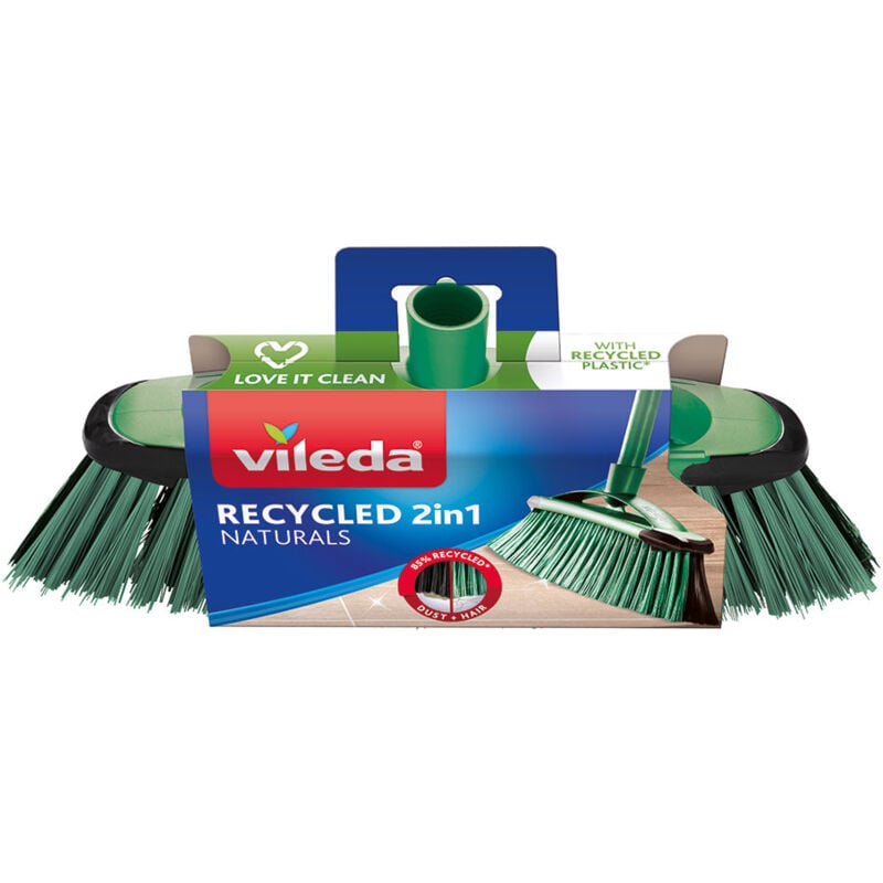 Image of Scopa Recycled 2in1, Scopa per interni, 85% di materiale riciclato, Fibre 100% pet riciclato, Fibre nere per le polveri fini, Fibre verdi per peli e