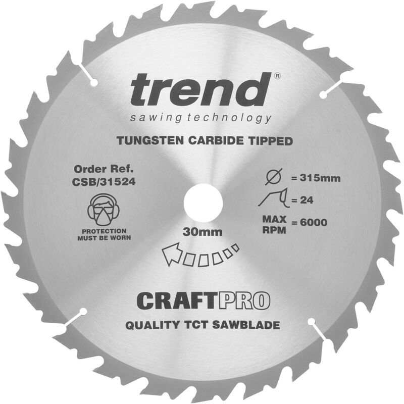 Trend - Lama per sega CraftPro tct, diametro 315 mm x 24 denti x foro 30 mm, punta in carburo di tungsteno, CSB/31524