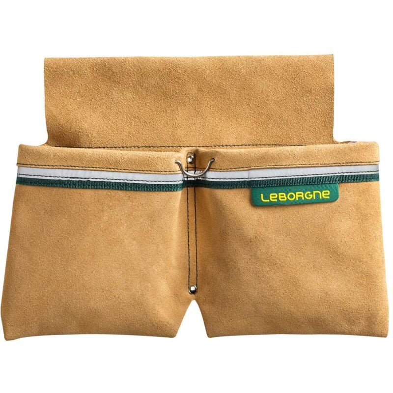 Bipoche Leborgne croute de cuir + porte tenaille + bande réfléchissante batipro BP050B pour maçons/coffreurs- 492050
