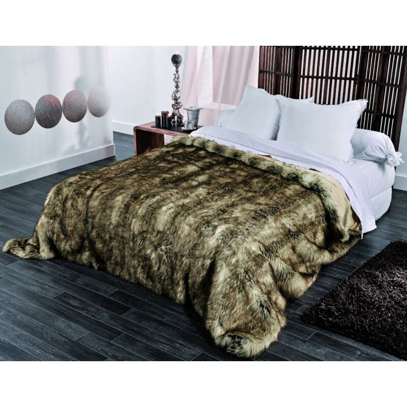 Linder - 5011 /28/841/230 Grizzly - Copriletto in finta pelle, in cotone beige, 205 x 230 cm