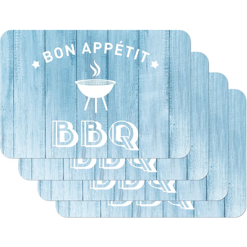 Bon Apetit 59093 Tovaglietta con motivo stampato, Bbq Californian Blau, Confezione da 4 pezzi - Venilia