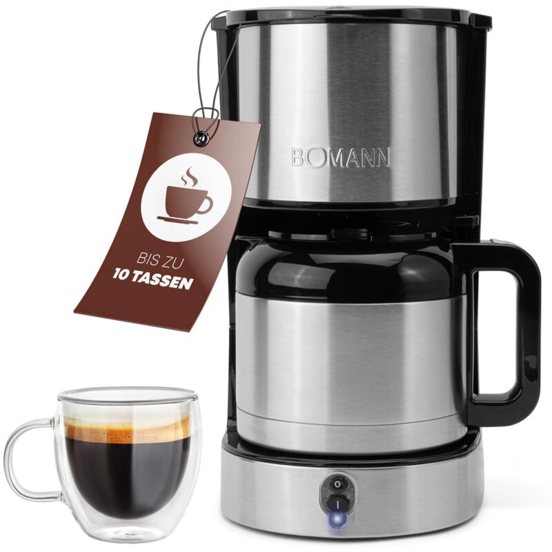 Image of Bomann - Coffee Maker with Insulated Jug for 8-10 Cups of Coffee (about 1.2 l) Stainless Steel Drip Coffee Maker Double Wall Thermos No Temperature