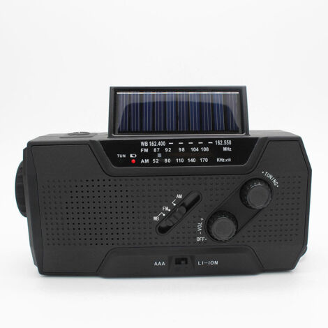 Noodradio con batteria inclusa. Powerbank 2000mAh - Radio portatile - Radio portatile - Noodradio solare opwindbaar-zwart