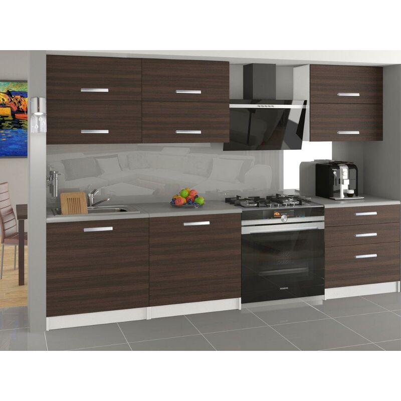 

NOOK | Cocina lineal modular completa L 180 cm 6 piezas | Plan de trabajo INCLUIDO | Conjunto de armario de muebles de cocina - Castaña