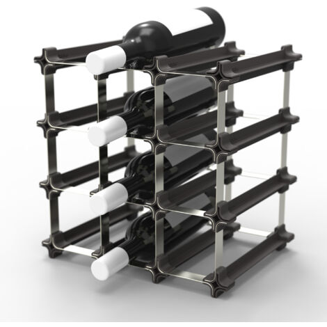 NOOK® Portabottiglie Impilabile – Kit da 9 Pezzi per 12 Bottiglie – Scaffale per Vino Modulare, Flessibile ed Espandibile – Supporto Salvaspazio per Bottiglie di Vino