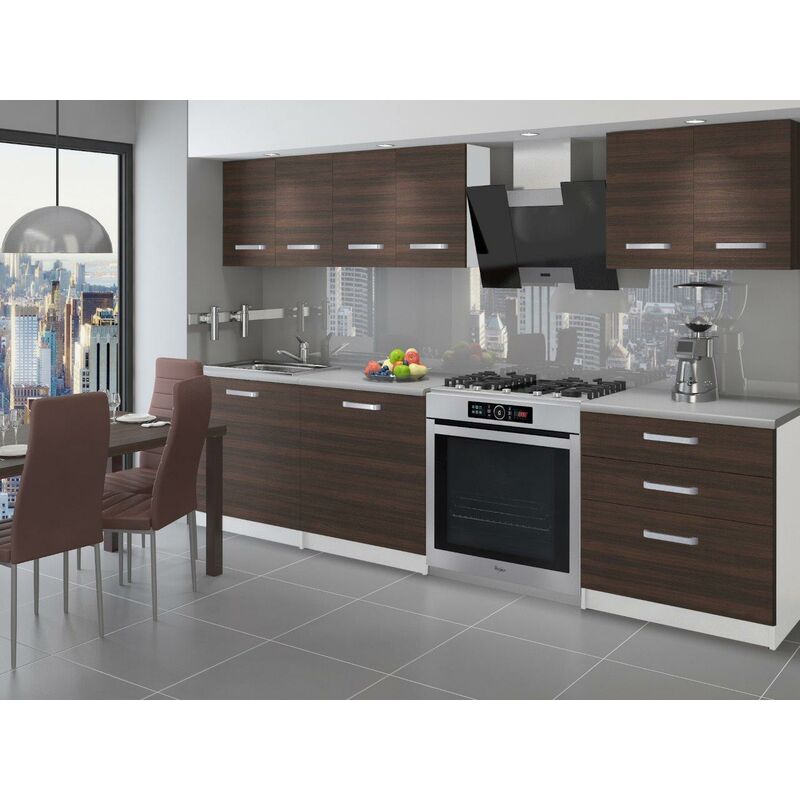 

NOORA | Cocina Completa Modular + Lineal L 180 cm 6 piezas | Plan de trabajo INCLUIDO | Conjunto de armario de muebles de cocina - Castaña