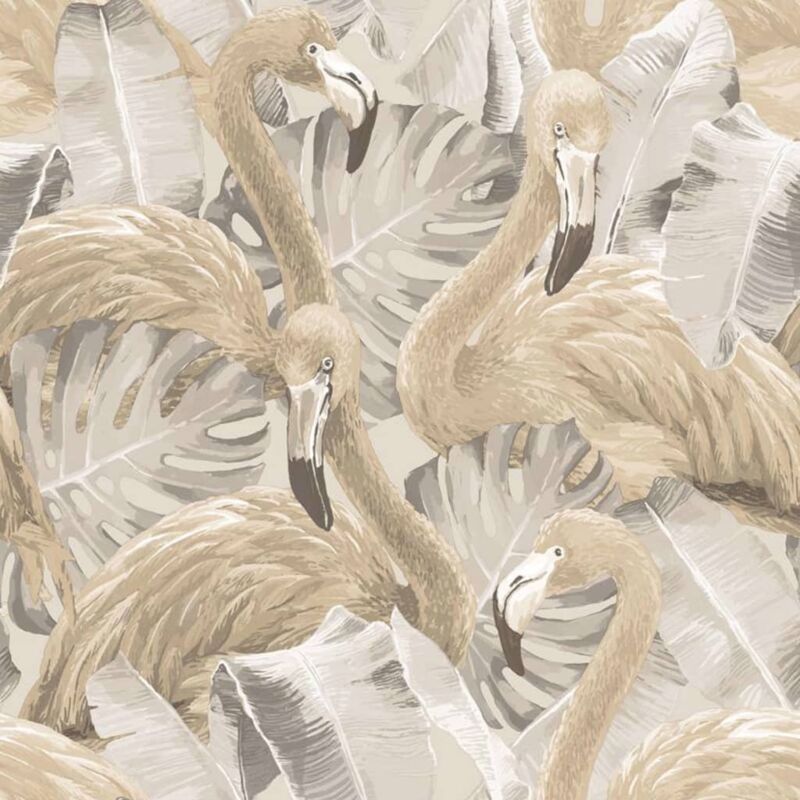 

Papel pintado Flamingo and Monstera beige - Beige - Noordwand